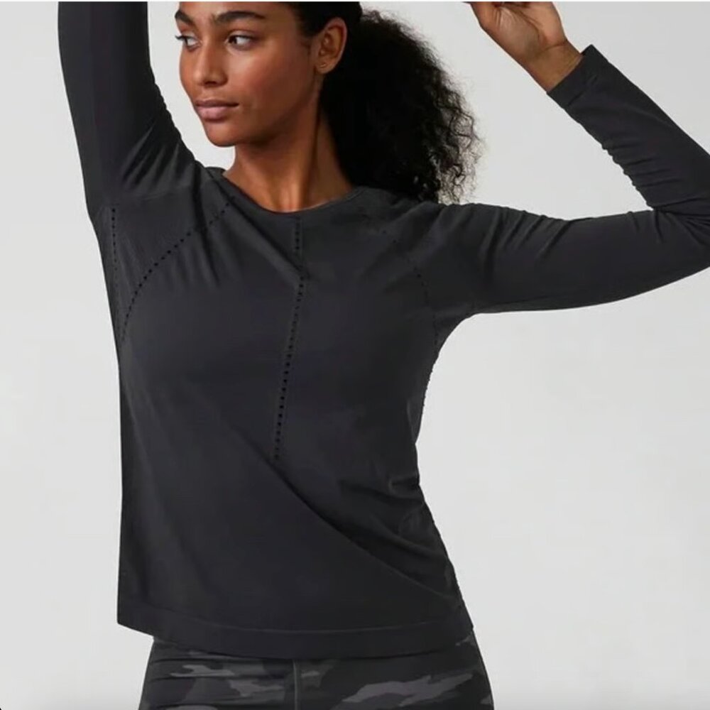 ATHLETA Foothill Long Sleeve Seamless Athletic Top, Black XS NWT